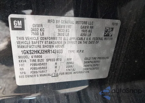 2017 GMC Yukon Xl Denali from USA, damaged, VIN 1GKS2HKJ2HR142403